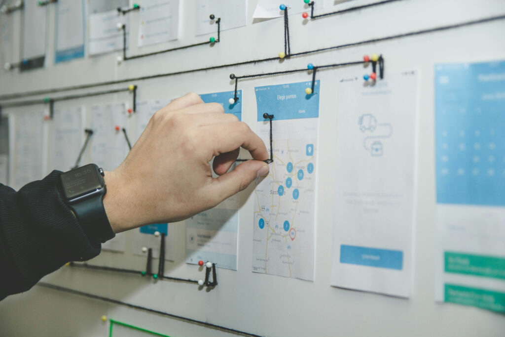 Founder vs CEO transition: mapping strategic workflows and decision pathways on planning board.